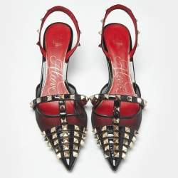 Pre Owned Valentino Black Patent Leather and Mesh Alcove Slingback Pumps Size 40