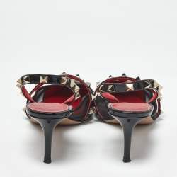Pre Owned Valentino Black Patent Leather and Mesh Alcove Slingback Pumps Size 40
