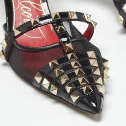 Pre Owned Valentino Black Patent Leather and Mesh Alcove Slingback Pumps Size 40