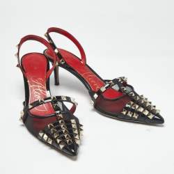 Pre Owned Valentino Black Patent Leather and Mesh Alcove Slingback Pumps Size 40