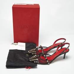 Pre Owned Valentino Black Patent Leather and Mesh Alcove Slingback Pumps Size 40