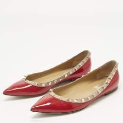 Pre Owned Valentino Red Patent Leather Rockstud Pointed Toe Ballet Flats Size 40