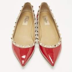 Pre Owned Valentino Red Patent Leather Rockstud Pointed Toe Ballet Flats Size 40