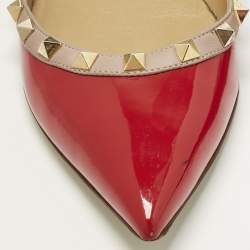 Pre Owned Valentino Red Patent Leather Rockstud Pointed Toe Ballet Flats Size 40