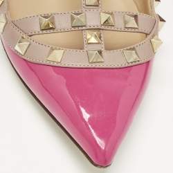Pre Owned Valentino Beige/Pink Patent and Leather Rockstud Ballet Flats Size 40