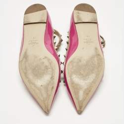 Pre Owned Valentino Beige/Pink Patent and Leather Rockstud Ballet Flats Size 40