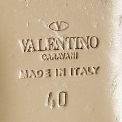Pre Owned Valentino Beige/Pink Patent and Leather Rockstud Ballet Flats Size 40