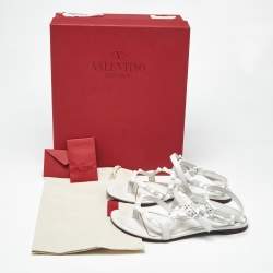 Pre Owned Valentino White Leather Rockstud Ankle Strap Flat Sandals Size 36