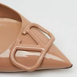 Pre Owned Valentino Beige Patent Leather VLogo Pointed Toe Pumps Size 39.5