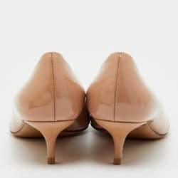 Pre Owned Valentino Beige Patent Leather VLogo Pointed Toe Pumps Size 39.5
