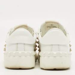 Pre Owned Valentino White Leather Rockstud Untitled Low Top Sneakers Size 34