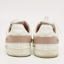 Pre Owned Valentino White/Beige Leather Backnet Rockstud Low Top Sneakers Size 39.5
