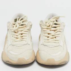 Pre Owned Valentino White/Grey Fabric and Suede Bubbleback Lace Up Sneakers Size 35