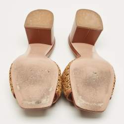 Pre Owned Valentino Brown Straw and Leather Escape VLogo Slide Sandals Size 37