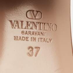 Pre Owned Valentino Brown Straw and Leather Escape VLogo Slide Sandals Size 37