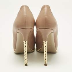 Pre Owned Valentino Beige Leather Rockstud Peep Toe Pumps Size 36