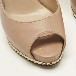 Pre Owned Valentino Beige Leather Rockstud Peep Toe Pumps Size 36