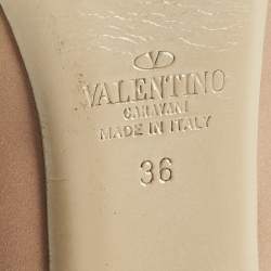 Pre Owned Valentino Beige Leather Rockstud Peep Toe Pumps Size 36