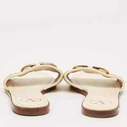 Pre Owned Valentino Brown Straw Escape V logo Flat Slide Size 38