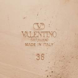 Pre Owned Valentino Brown Straw Escape V logo Flat Slide Size 38