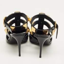 Pre Owned Valentino Black Leather Roman Stud Pointed Toe Ankle Cuff Pumps Size 38