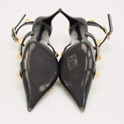 Pre Owned Valentino Black Leather Roman Stud Pointed Toe Ankle Cuff Pumps Size 38