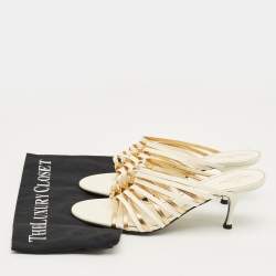 Pre Owned Valentino Cream Leather Rockstud Slide Sandals Size 40.5