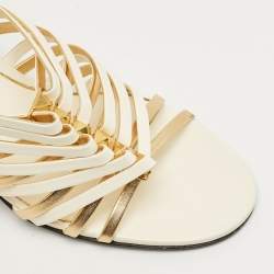 Pre Owned Valentino Cream Leather Rockstud Slide Sandals Size 40.5