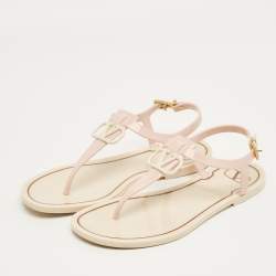 Pre Owned Valentino Cream Jelly VLogo Thong Flats Size 38