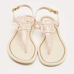 Pre Owned Valentino Cream Jelly VLogo Thong Flats Size 38