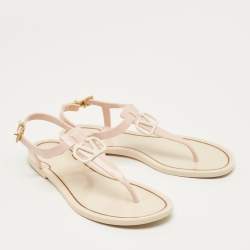 Pre Owned Valentino Cream Jelly VLogo Thong Flats Size 38