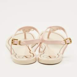 Pre Owned Valentino Cream Jelly VLogo Thong Flats Size 38