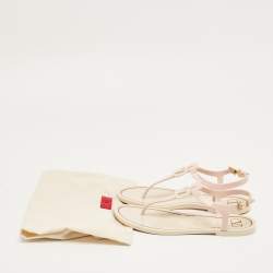 Pre Owned Valentino Cream Jelly VLogo Thong Flats Size 38