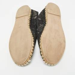 Pre Owned Valentino Black Lace and Leather Espadrille Flats Size 38