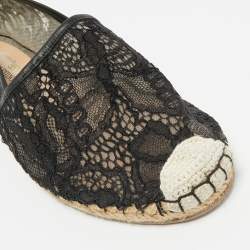 Pre Owned Valentino Black Lace and Leather Espadrille Flats Size 38
