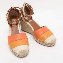 Pre Owned Valentino Multicolor Leather Rockstud Wedge Ankle Strap Sandals Size 37