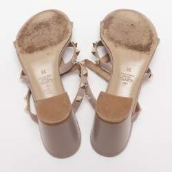 Pre Owned Valentino Nude Pink Leather Rockstud Block Heel Slide Sandals Size 39