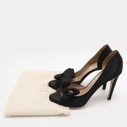 Pre Owned Valentino Black Satin Bow Peep Toe D'orsay Pumps Size 38.5
