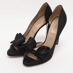 Pre Owned Valentino Black Satin Bow Peep Toe D'orsay Pumps Size 38.5