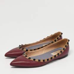 Pre Owned Valentino Burgundy Leather Rockstud Ballet Flats Size 36