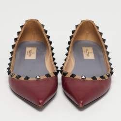 Pre Owned Valentino Burgundy Leather Rockstud Ballet Flats Size 36