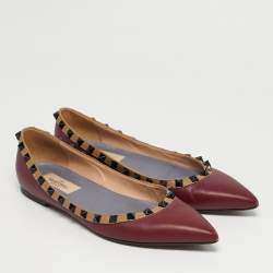 Pre Owned Valentino Burgundy Leather Rockstud Ballet Flats Size 36