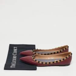 Pre Owned Valentino Burgundy Leather Rockstud Ballet Flats Size 36