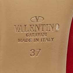 Pre Owned Valentino Red/Pink Leather Rockstud Ankle Strap Pumps Size 37