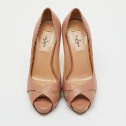Pre Owned Valentino Dusty Pink Leather Peep Toe Platform Pumps Size 37
