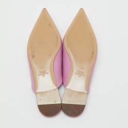 Pre Owned Valentino Pink Leather Roman Stud Pointed Toe Flat Mules Size 38.5