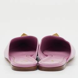 Pre Owned Valentino Pink Leather Roman Stud Pointed Toe Flat Mules Size 38.5