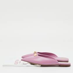 Pre Owned Valentino Pink Leather Roman Stud Pointed Toe Flat Mules Size 38.5