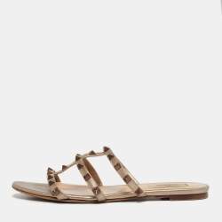 Pre Owned Valentino Pink Leather Rockstud Flat Slide Size 39