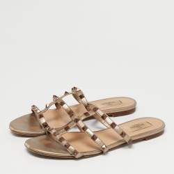 Pre Owned Valentino Pink Leather Rockstud Flat Slide Size 39